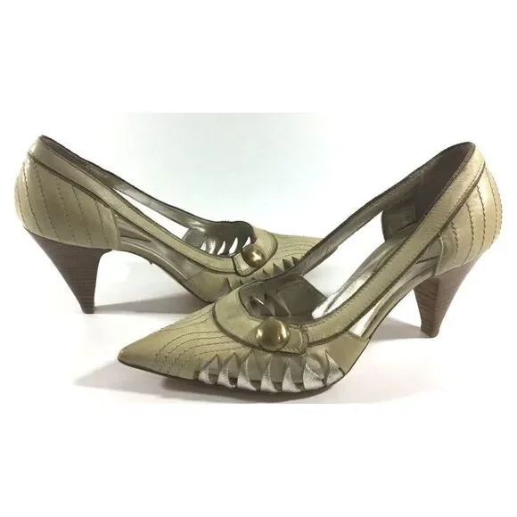 Womans Tentazione Shoes Italy Leather Size 38 US 7 Beige‎ Heel Side Cut Outs - Picture 3 of 5